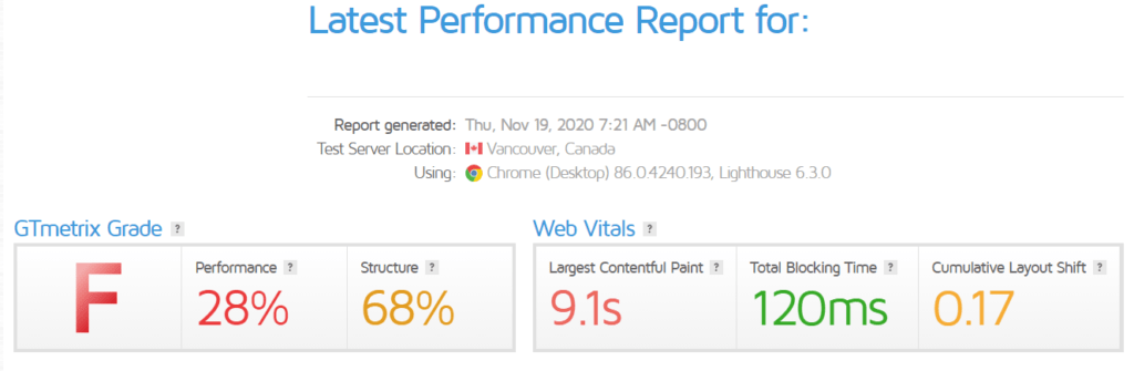 Velocidad Web Gtmetrix